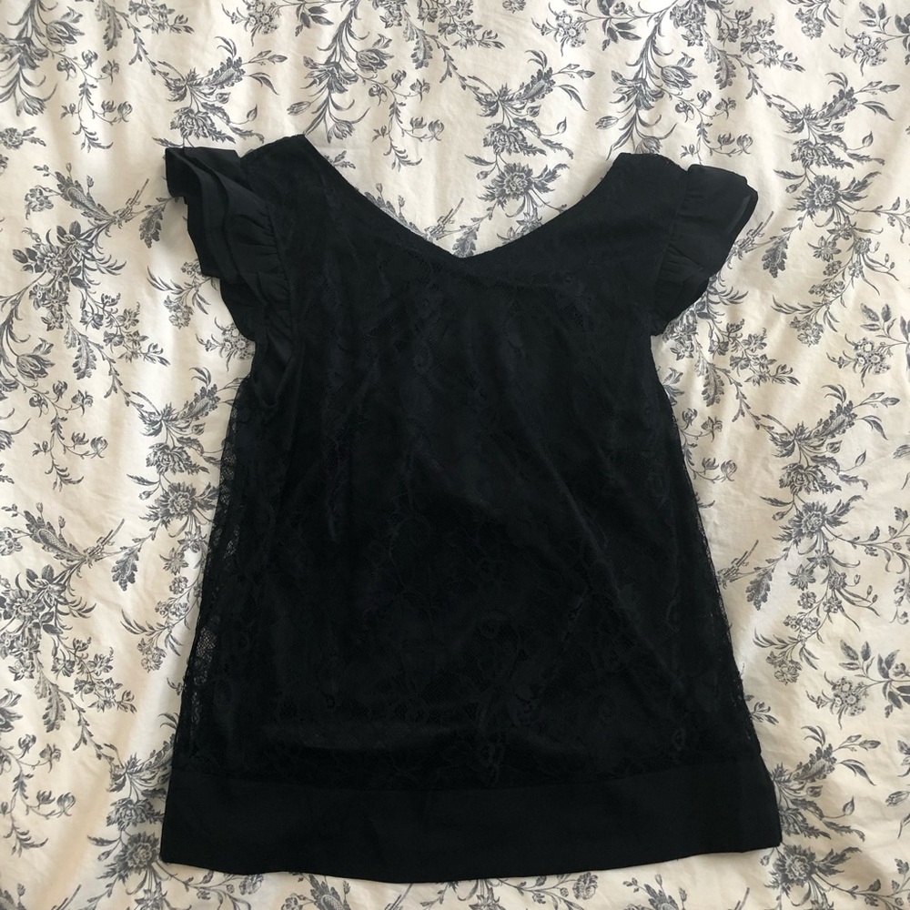 Black Top Ruffled Cap Sleeves w/ Lace Overlay NWT